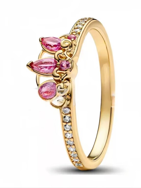 Jewelry - Gold Pink Gemstone Floral Ring - Women Jewelry Pandora Dupe